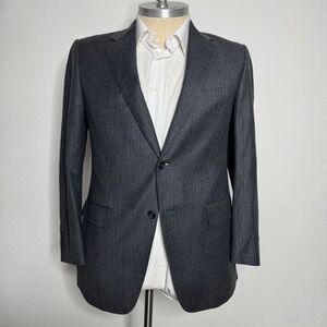 Bespoke‎ Herringbone 44R Blazer Wool Blend Sport Coat Two Button Gray Menswear